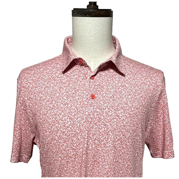 Adidas Shirt Mens Medium Red White Polo Short Sleeve Geometric Golf Athletic - Picture 1 of 7